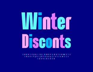Vector Business Promo Winter Discounts. Digital Bright Font. Set of Modern Alphabet Letters and Numbers.