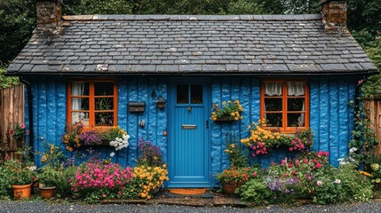 Charming Blue Cottage, Flower Garden Oasis