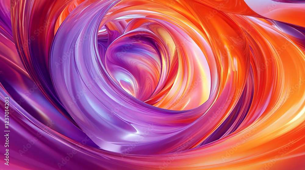Poster abstract background with orange and violet colourful curvy geometric shape 3d rendering illustration