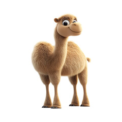 Fluffy 3D Cartoon Camel with Glowing Soft Humps Isolated on Transparent Background