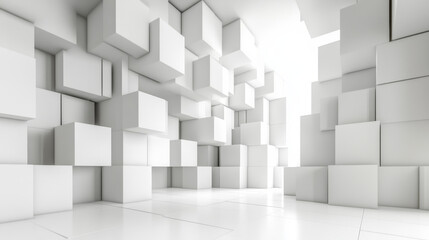 Obraz premium Room with walls made out of Numerous White Boxes 3d render illustration. 3D Illustration
