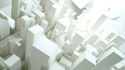 Fototapeta premium abstact white modern architecture background with white cubes 3d illustration render birds eye view
