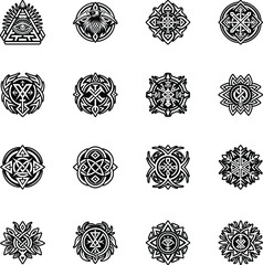 Set of Glyph Style Witchcraft Tattoo Icons 

