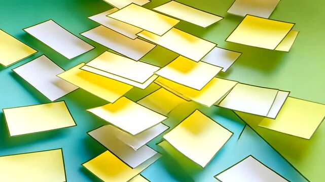 Colorful sticky notes scattered on a blue-green background