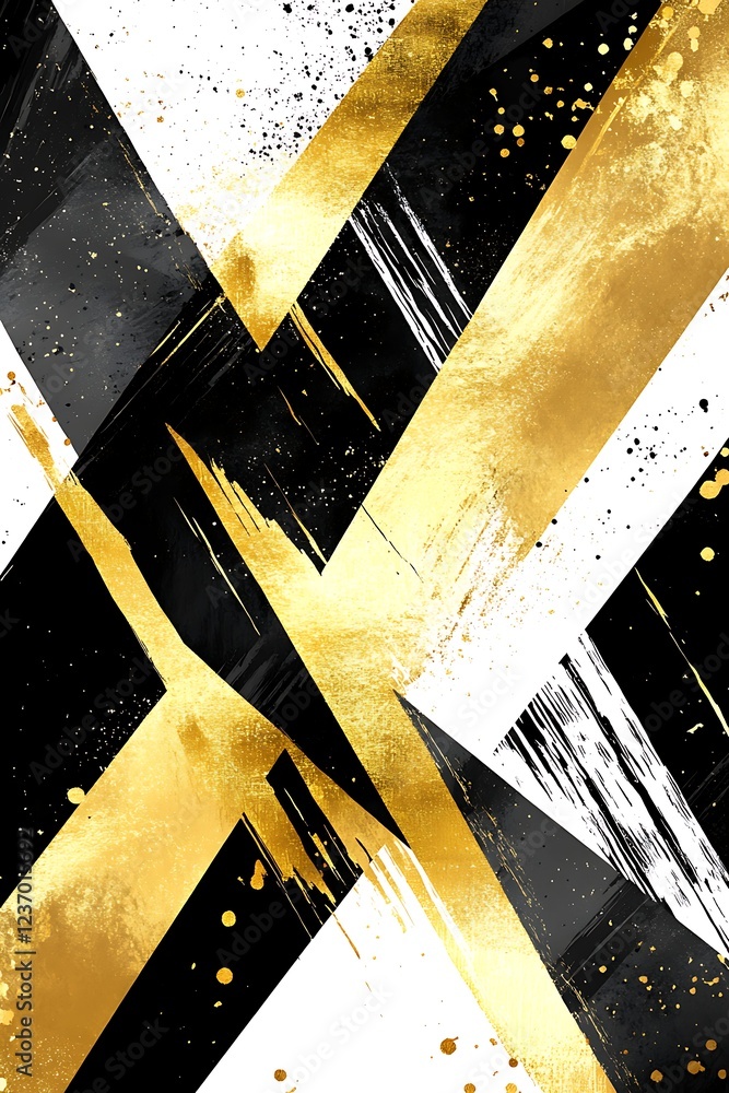 Poster abstract geometric background with angular diagonal lines in gold, black, and white for a minimalist