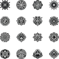 Set of Magical Symbols Glyph Style Icons 

