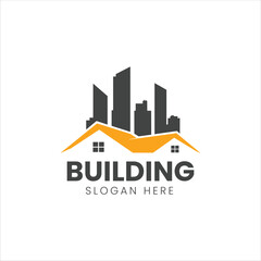 Modern logo design featuring silhouettes of buildings and a house outline