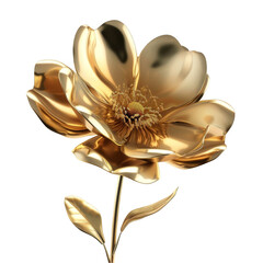 Shiny golden flower with delicate petals and lush leaves captures elegance and sophistication