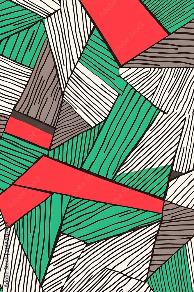Poster geometric abstract background featuring angular lines in green, gray, and pink for a bold and dynami