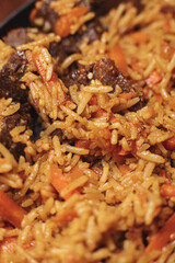 delicious pilaf with beef, beautiful food