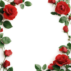 A stunning arrangement of vibrant red roses surrounded by lush green leaves creates a beautiful and romantic frame