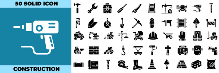 Construction Solid Editable Icons set