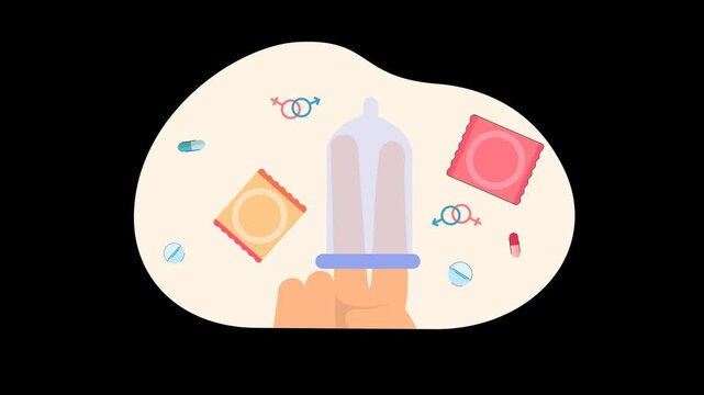 2D Animation of Safe Sex Education | Condom Usage | Looping Smooth | Transparent Background (Alpha Channel)