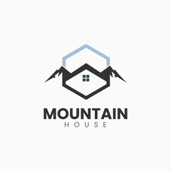 Mountain house logo design featuring geometric shape with mountains