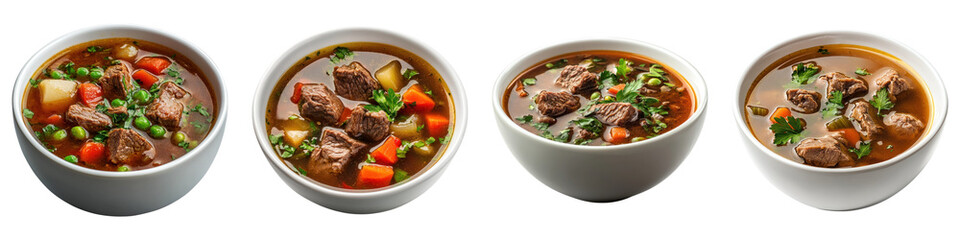 Beef soup isolated on transparent background, PNG, Set of