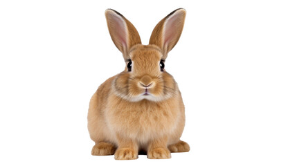 Obraz premium A fluffy rabbit with soft fur and large ears sits quietly in an isolated studio environment. Its curious expression adds to its charm as it looks directly ahead