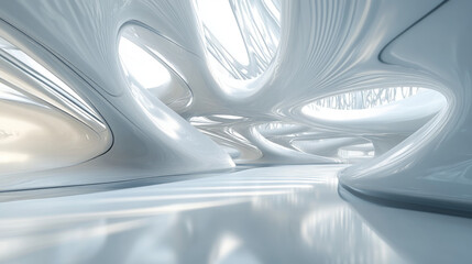 3d architecture modern futuristic technology with white metallic surface rendering background illustration