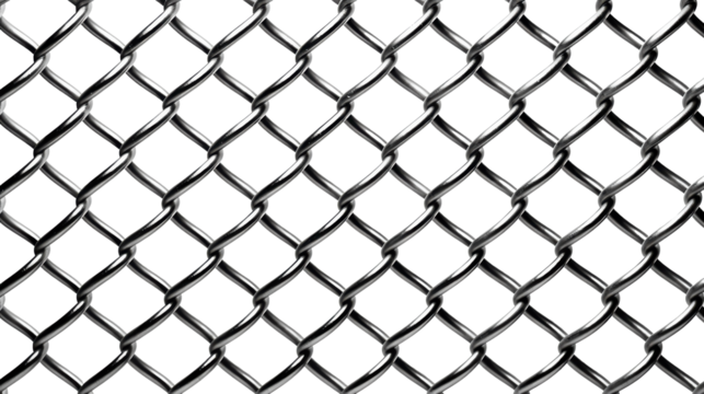 A close-up view of a chain link pattern featuring interlocked metal wires, reflecting light with a shiny surface. This design showcases durability and strength for various applications