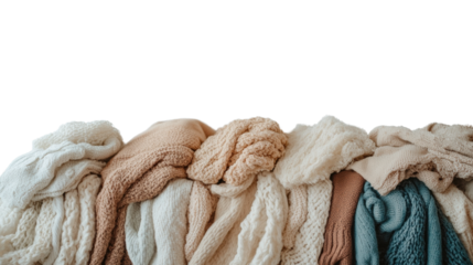 Cozy knitted sweaters, white isolate background