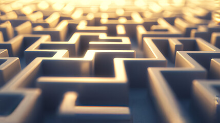 White three-dimensional maze wall under soft lighting 3d render illustration. 3D Illustration