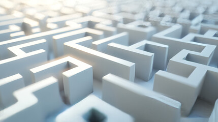 White three-dimensional maze wall under soft lighting 3d render illustration. 3D Illustration