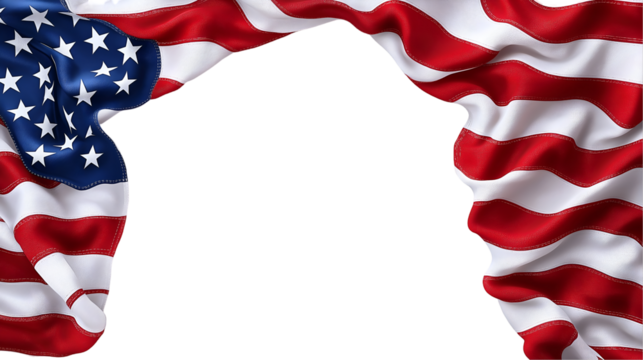 American Flag Background Patriotic Red, White, and Blue Fabric Design, isolated on transparent background.