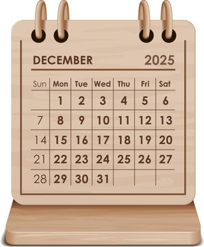 Illustration vector of December 2025 WOODEN and cardboard desktop Calendar