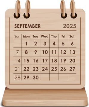 Illustration vector of September 2025 WOODEN and cardboard desktop Calendar