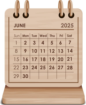 Illustration vector of June 2025 WOODEN and cardboard desktop Calendar