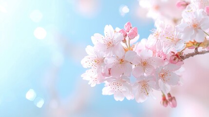 Pink cherry blossoms blooming, spring, soft background, nature scene, website banner