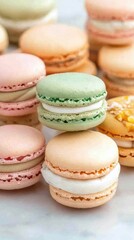 Obraz premium Delicate homemade macarons closeup gourmet kitchen food elegant presentation shallow focus sweet treats