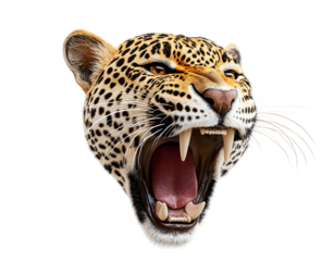 3d detailed high resolution leopard head roaring with white background