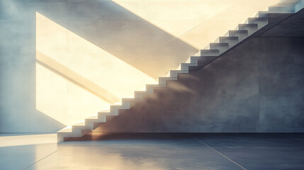 abstract stair case architecture detail 3d render illusteration with sun light and shadows