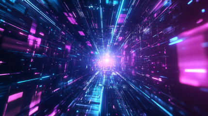 Obraz premium futuristic neon light sci-fi blue and violet background 3d render illustration