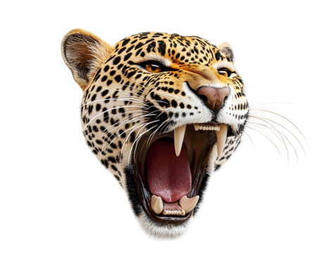3d detailed high resolution leopard head roaring with white background