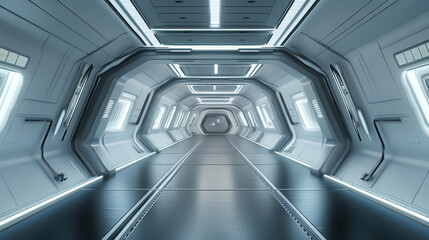 Obraz premium Futuristic sci-fi corridor hall 3d render illustration