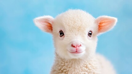 Cute lamb portrait, spring background, farm animal