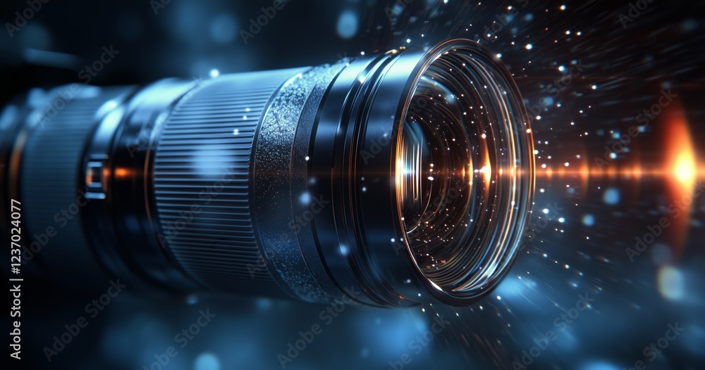 Poster high-quality camera lens capturing light in a creative visual display