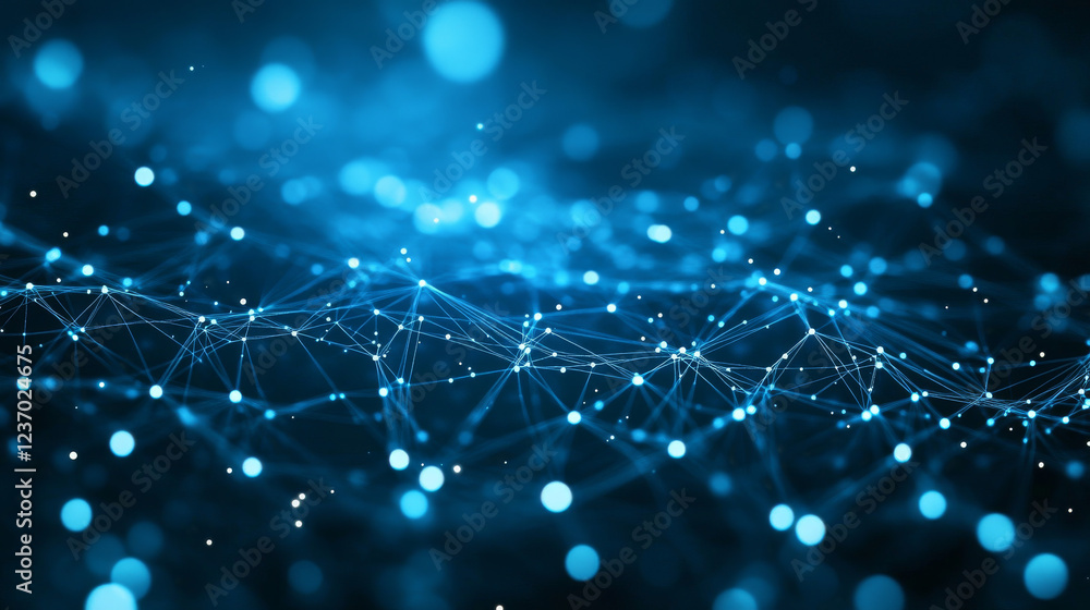 Poster abstract technology background with blue dots and connection dots structure 3d render illustration