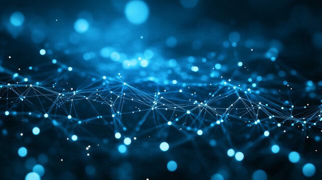 Abstract technology background with blue dots and connection dots structure 3d render illustration