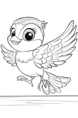 Obraz premium A cheerful cartoon bird with large eyes and outstretched wings, ready to take flight.