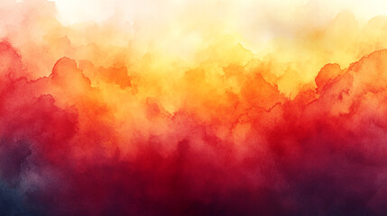 Fototapeta premium Vibrant sunset over mountainous landscape with watercolor effects and warm colors