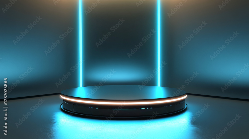 Aufkleber modern futuristic design product stand showcase pedestal blank empty stand with glowing light 3d ren