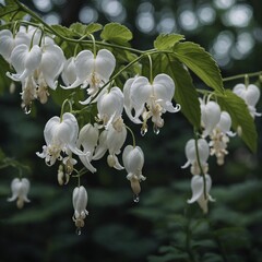 A delicate white bleeding heart flower hanging gracefully.
