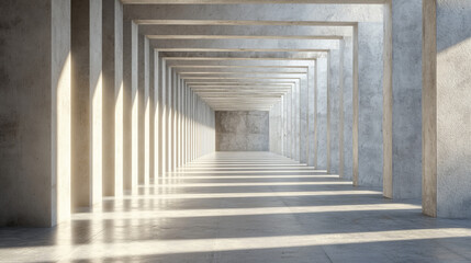 Obraz premium concrete architecture building tunnel hallway with bright sun lighting 3d render illustration