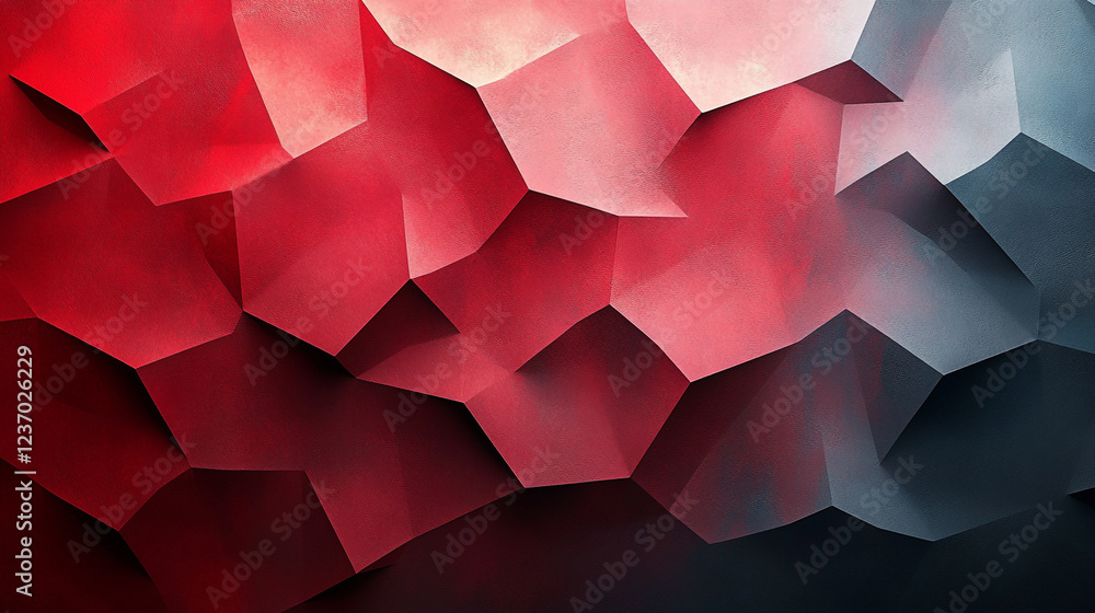 Poster abstract geometric design with red and black tones creating 3d texture on surface