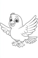 Obraz premium A cheerful cartoon bird with big eyes and outstretched wings, ready to take flight in a playful and imaginative style.