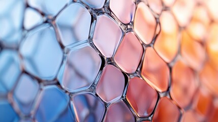 Fototapeta premium The close-up of a lattice pattern reflects warm and cool tones, creating a stunning geometric abstract design with translucent intricacies.