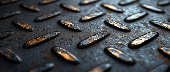 Metal surface with raised patterns reflecting light in an industrial setting