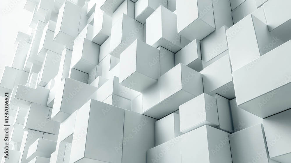 Poster abstact white modern architecture background with white concrete cubes geometric shapes 3d render il
